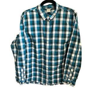 Duluth Trading Co women's size XL blue plaid pocket button front top